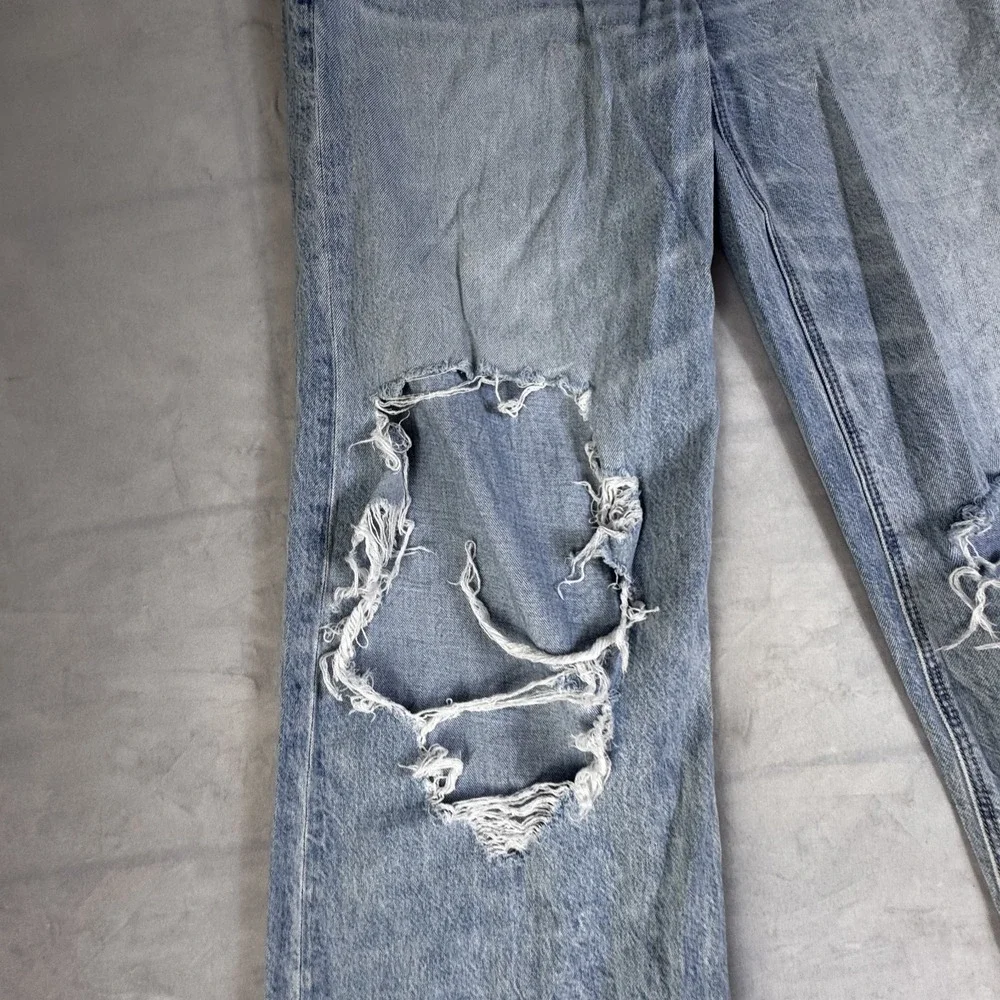 American Eagle Womens Wide-Leg Jeans Light Blue Denim High-Rise Baggy Ripped 2 - Picture 5 of 16